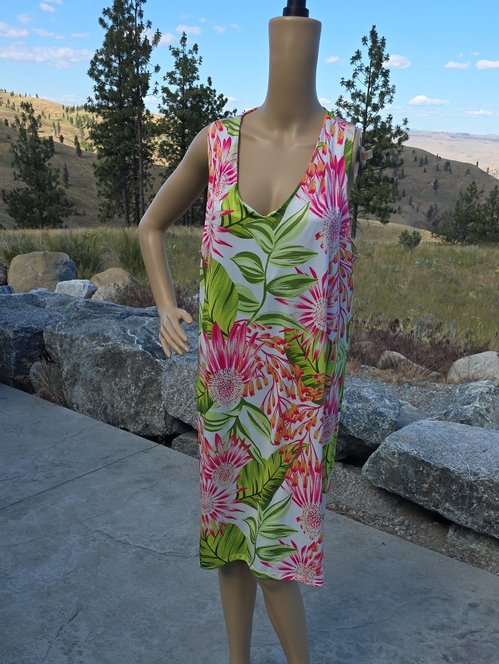 Caribbean Joe White Midi Dress with Pink & Green Floral Print